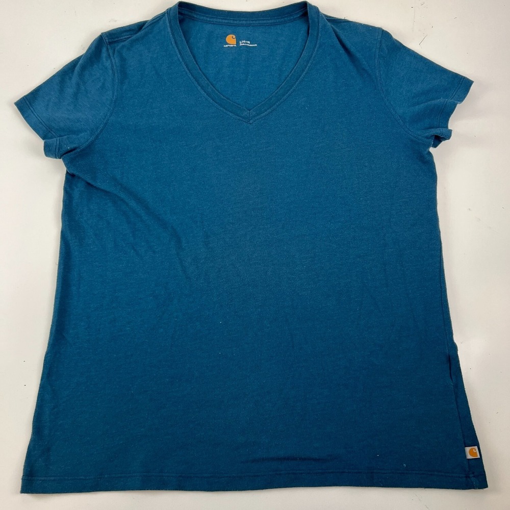 Carhartt Relaxed Fit Solid Classic Womans  Blue Short Sleeve V Neck T-Shirt L